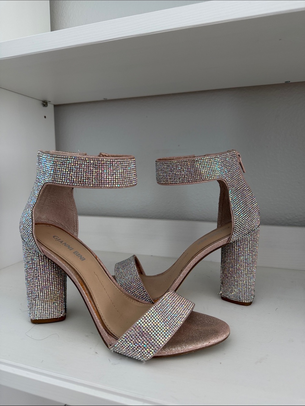 Gianni Bini Iridescent Crystal Block Heel Sandals